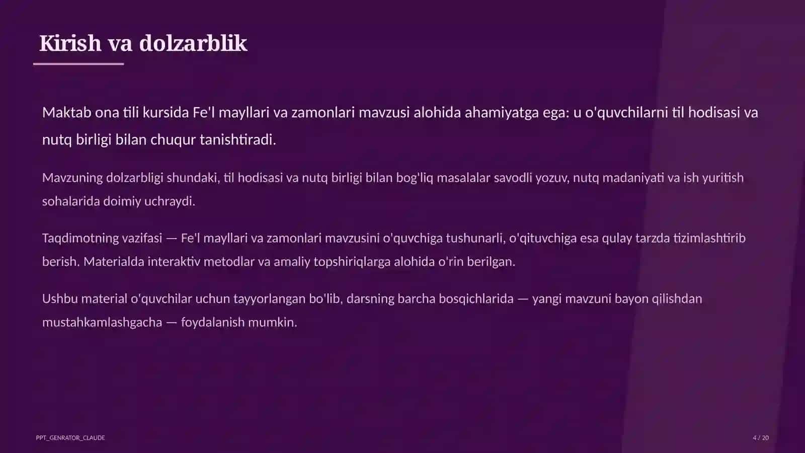 Fe'l mayllari va zamonlari (7-sinf) 4