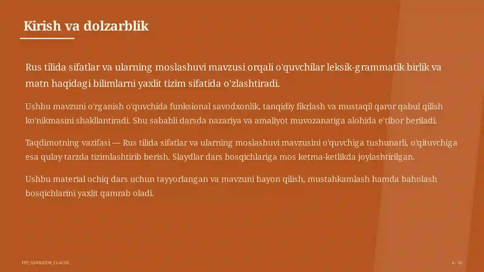 Rus tilida sifatlar va ularning moslashuvi (4-sinf) 4
