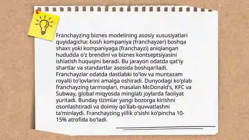 Franchayziyaning chet el tajribasi Bozorova Muxlisa 4