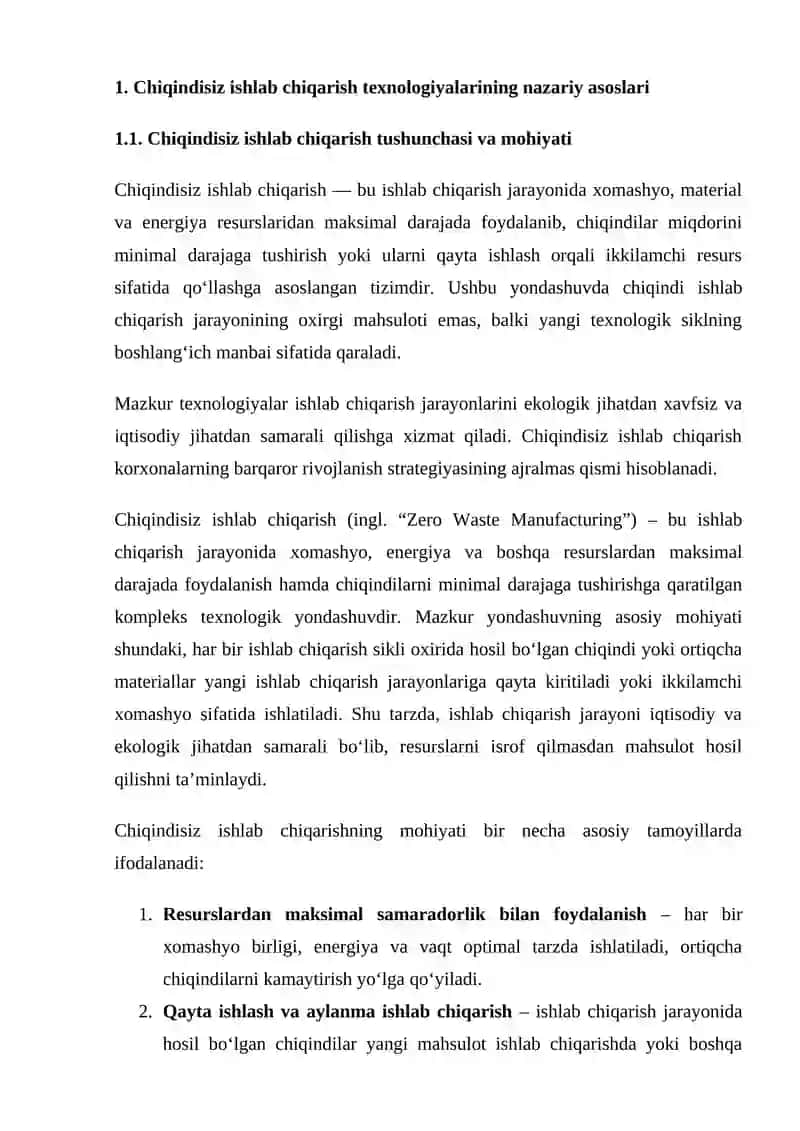 CHIQINDISIZ ISHLAB CHIQARISH TEXNOLOGIYALARI: INNOVATSION YONDASHUVLAR 4