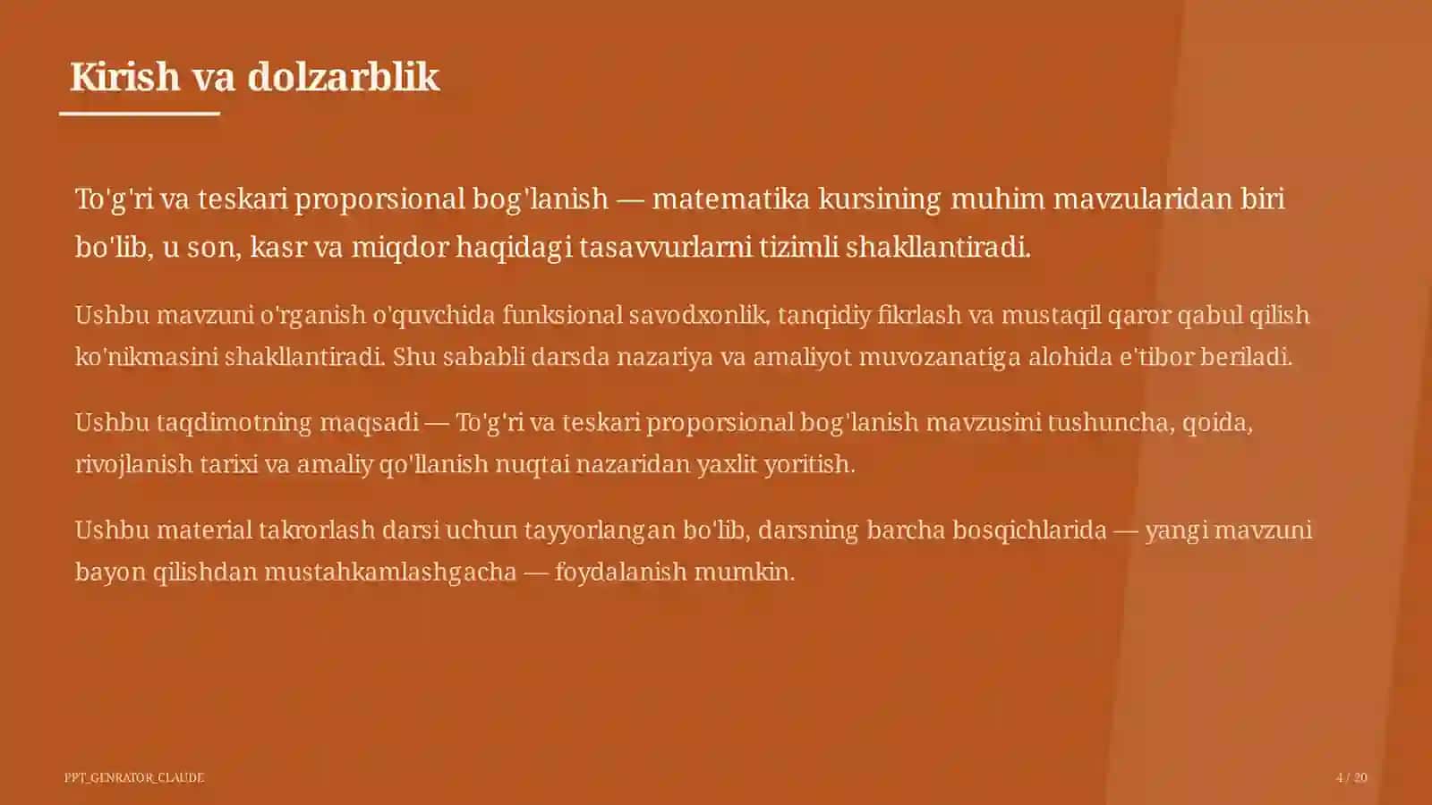 To'g'ri va teskari proporsional bog'lanish (6-sinf) 4