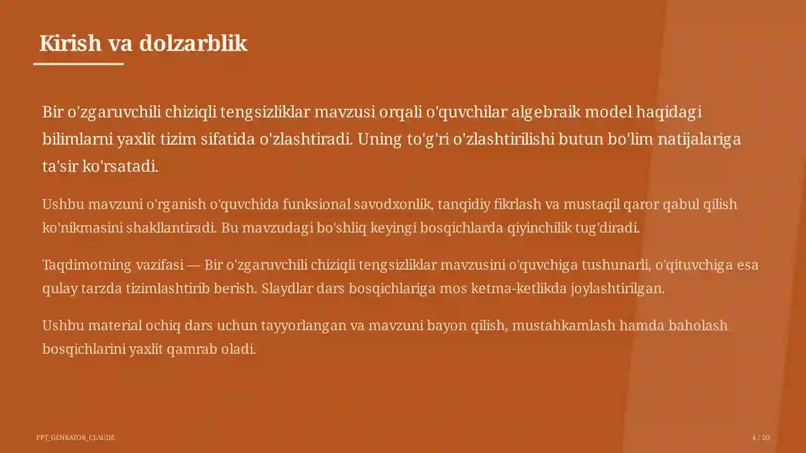 Bir o'zgaruvchili chiziqli tengsizliklar (8-sinf) 4