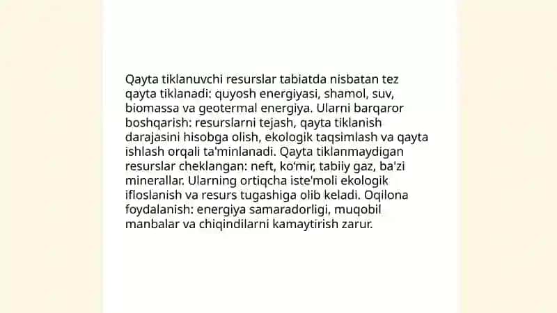 Tabiy resurslar va ulardan oqilona foydalanish 4