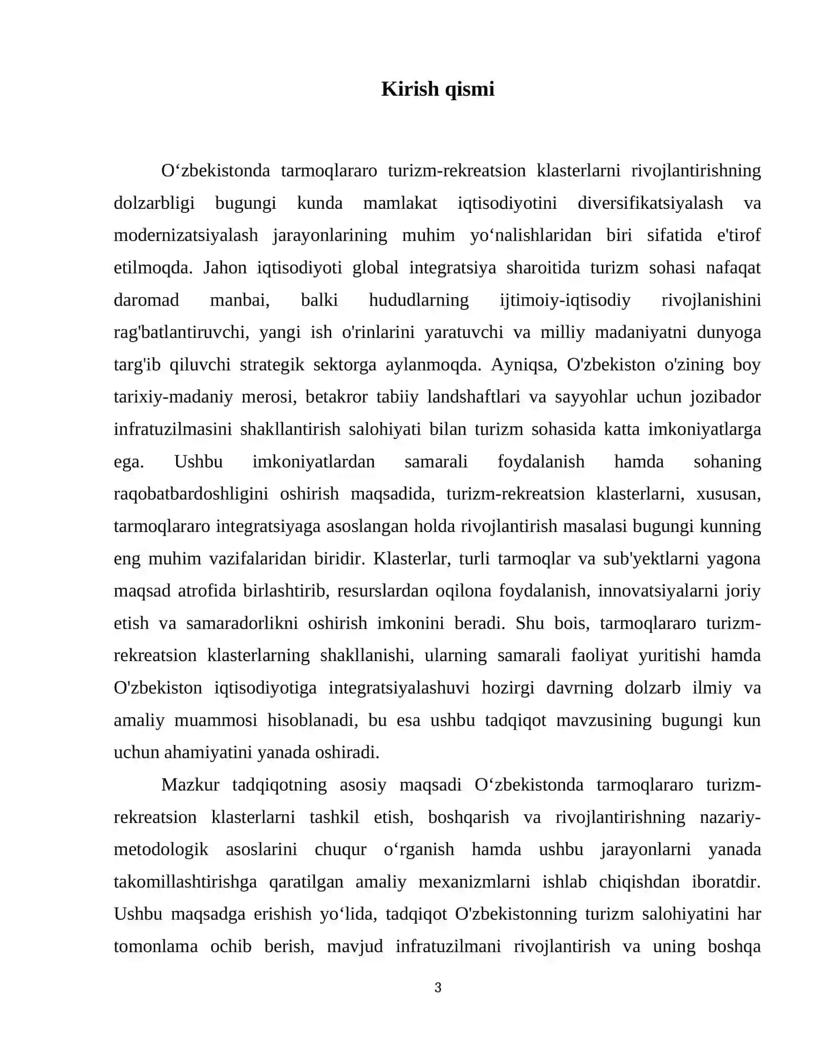 O‘zbekistonda tarmoqlararo turizm-rekreatsion klasterlarni rivojlantirish 4