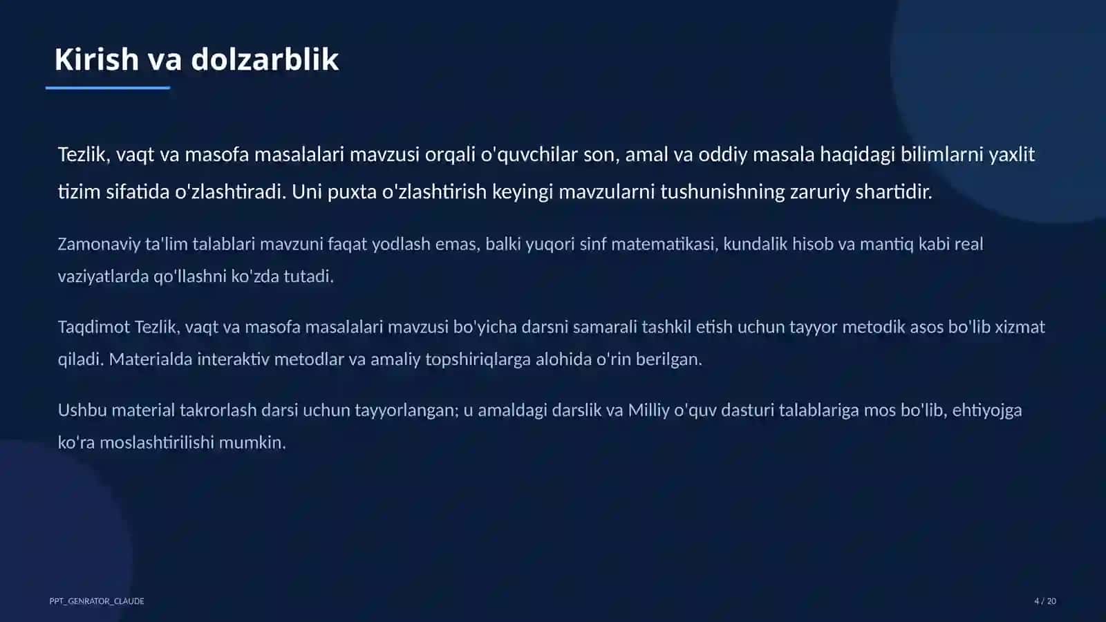 Tezlik, vaqt va masofa masalalari (4-sinf) 4