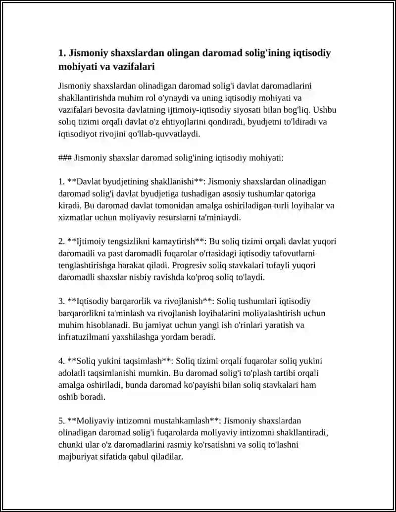 Jismoniy shaxslardan olindigan daromad solig'ining iqtisodiy mohiyati va byudjet daromadlarini shakllantirishdagi ahamiyati 4