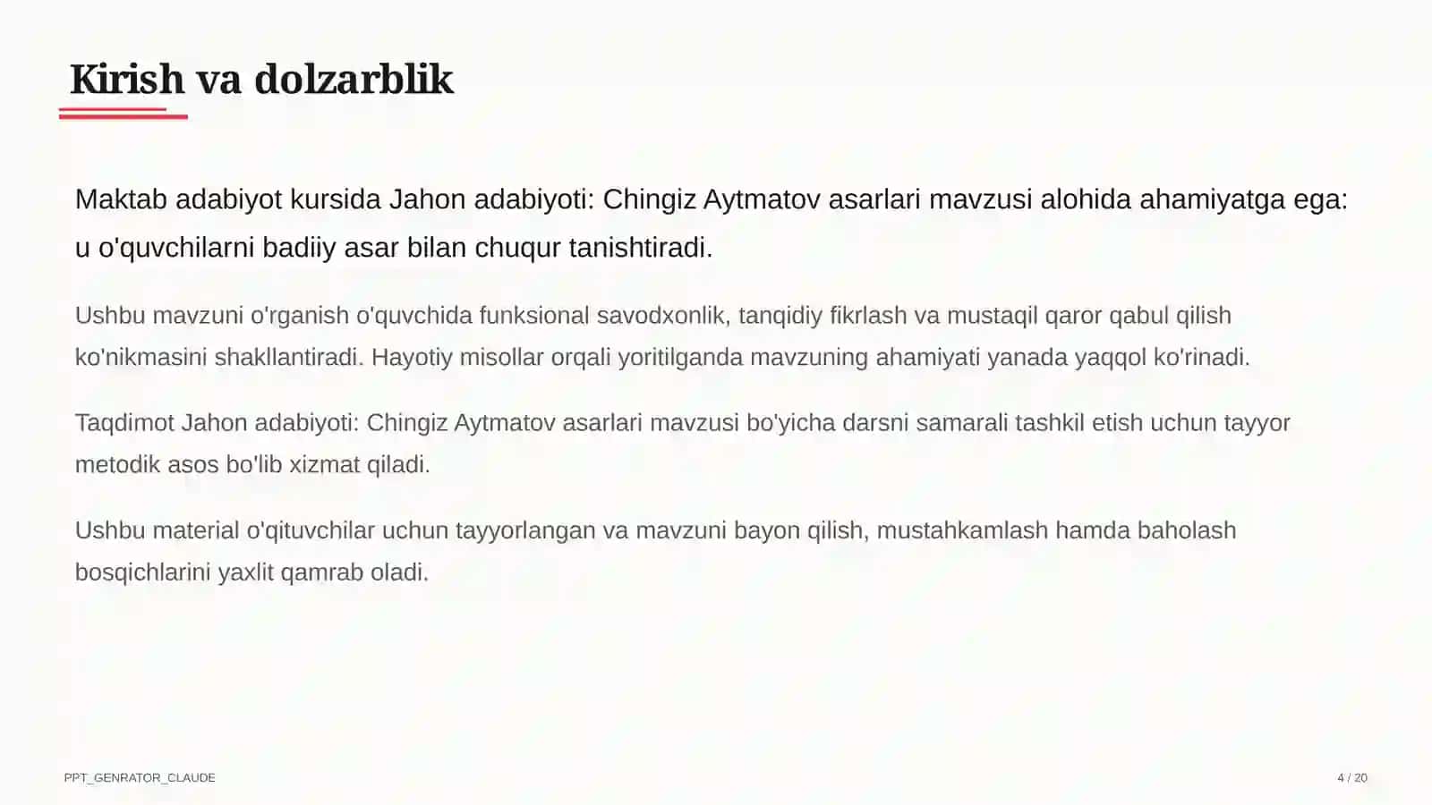 Jahon adabiyoti: Chingiz Aytmatov asarlari (11-sinf) 4