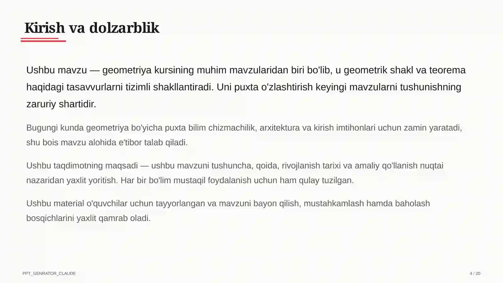 Geometriyaning boshlang'ich tushunchalari: nuqta, to'g'ri chiziq, kesma (7-sinf) 4