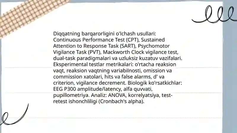 Diqqatning barqarorligini o'rganish xususiyatlari 4