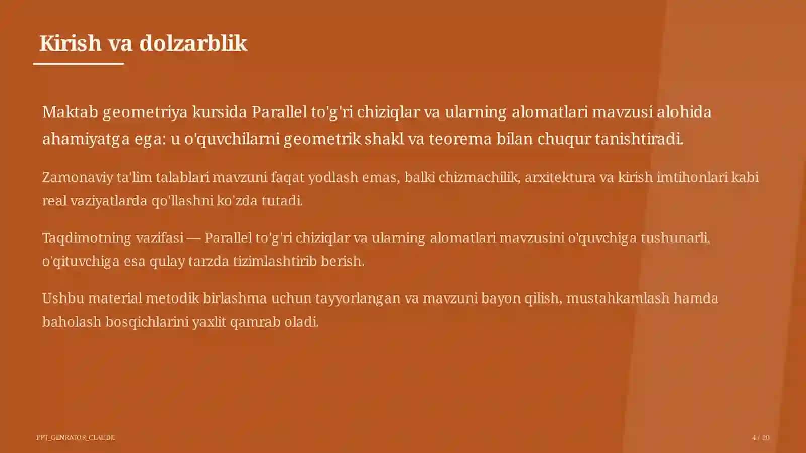 Parallel to'g'ri chiziqlar va ularning alomatlari (7-sinf) 4