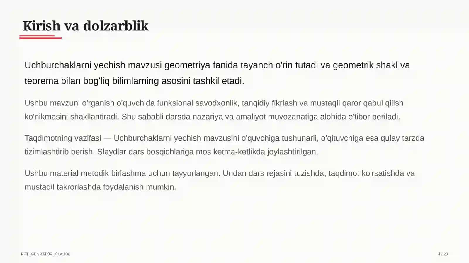 Uchburchaklarni yechish (9-sinf) 4