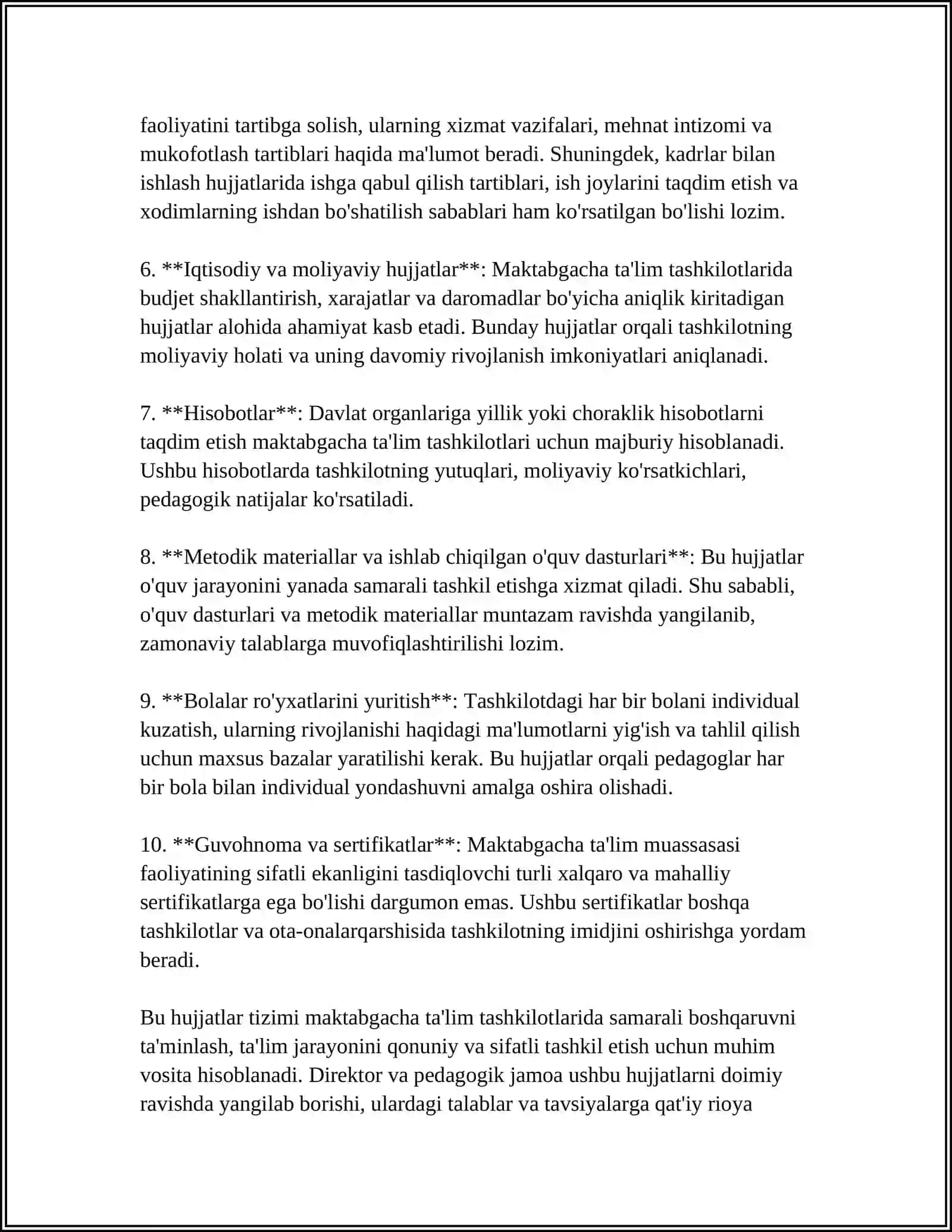 Olib boriladigan hujjatlarni o'rganish 4