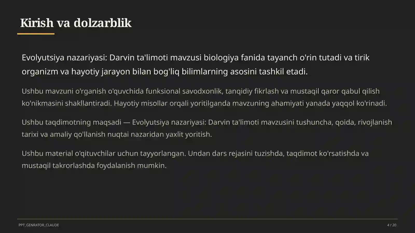 Evolyutsiya nazariyasi: Darvin ta'limoti (10-sinf) 4