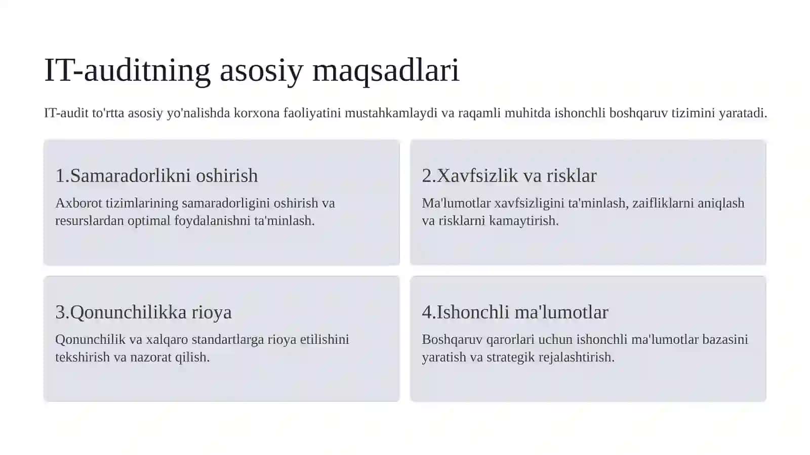 IT-audit jarayonini tashkil etish 4