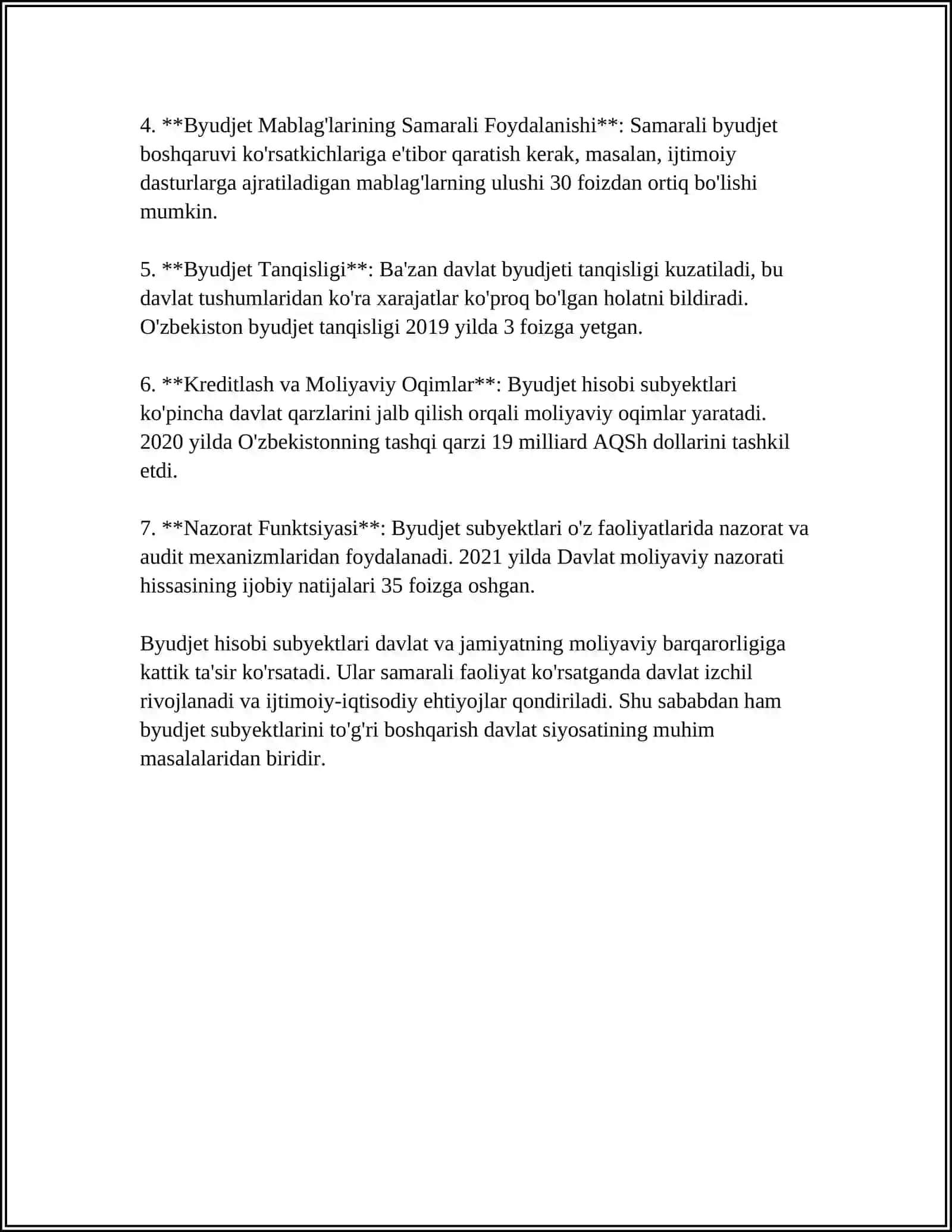 MUSTAQIL ISH Mavzu: BYUDJET HISOBI SUBYEKTLARI, ULARNING VAZIFALARI, HUQUQLARI VA JAVOBGARLIKLARI 4