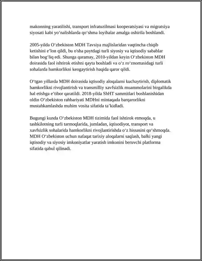 Oʻzbekistonning MDHga aʼzolik tarixi va motivlari 4
