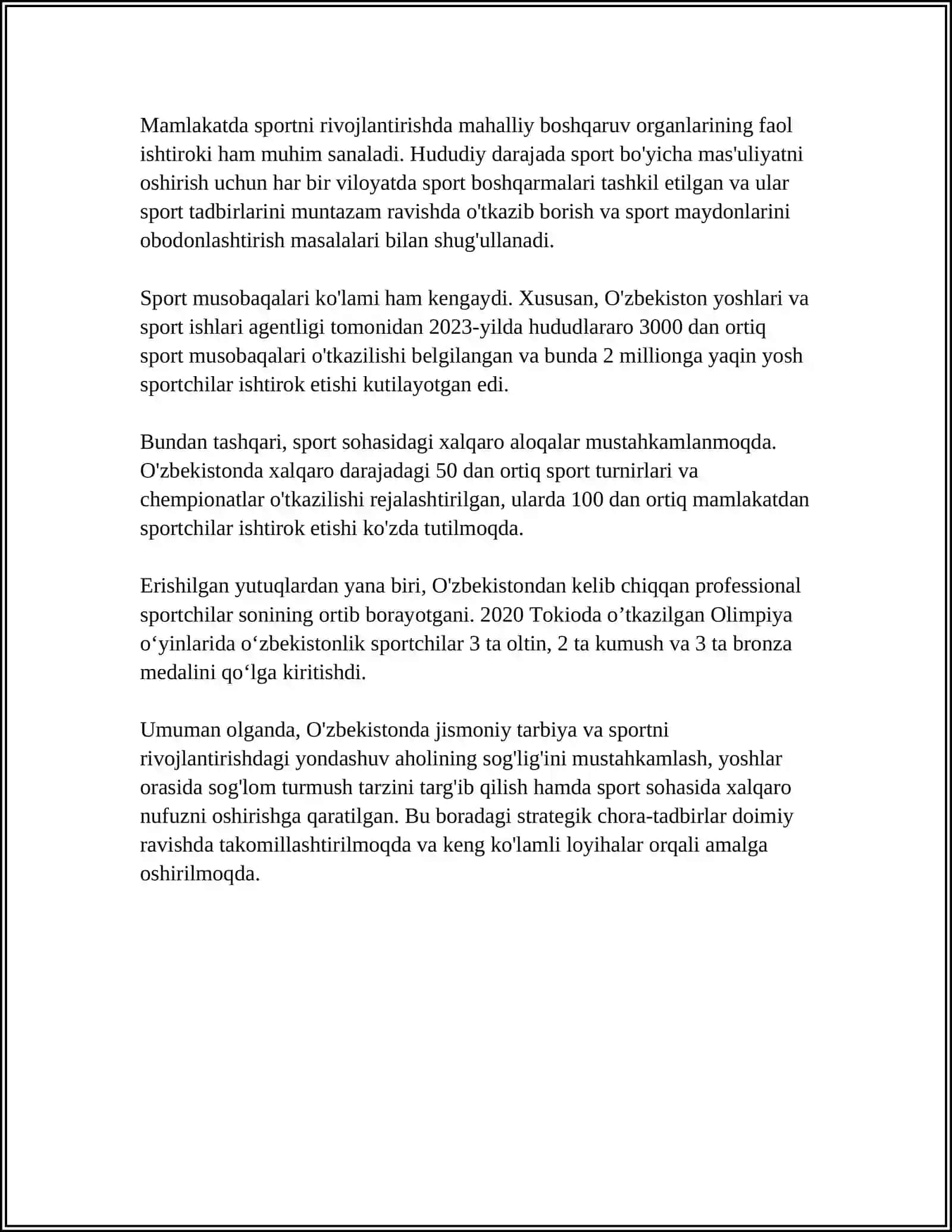 O'ZBEKISTONDA JISM0NIY TARBIYA VA SPORTNI BOSHQARISHNING ZAMONAVIY TIZIMI 4