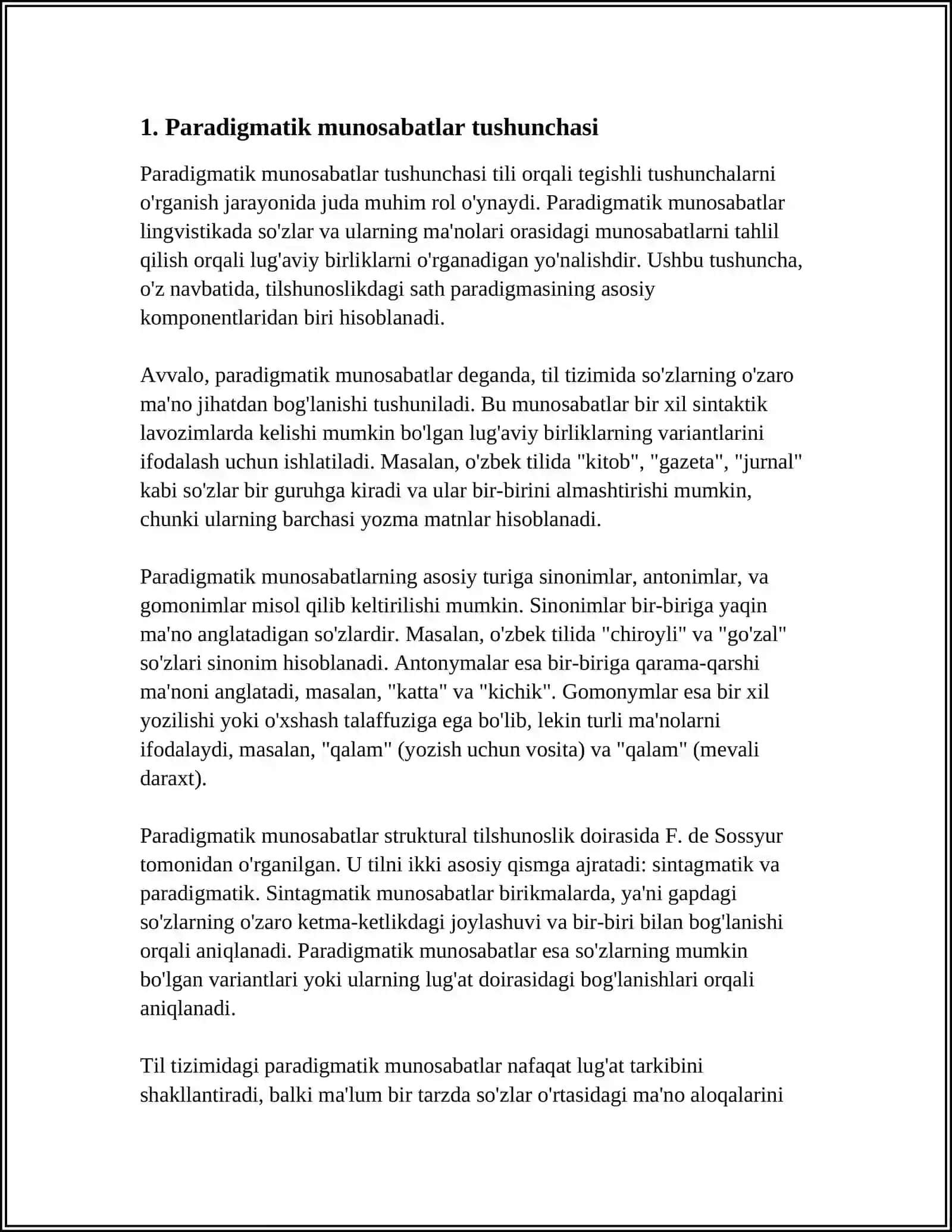 TIL BIRLIKLARI O'RTASIDAGI PARADIGMATIK MUNOSABATLAR 4