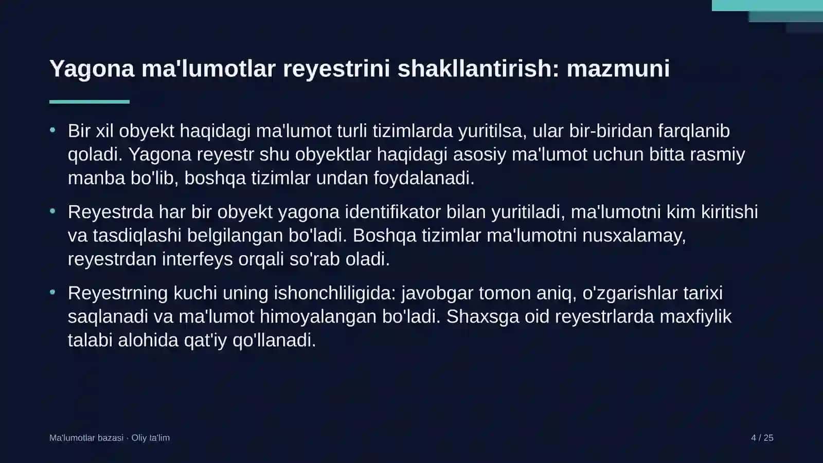 qimmatli qog'ozlar bozorida yagona ma'lumotlar reyestrini shakllantirish 4265 4