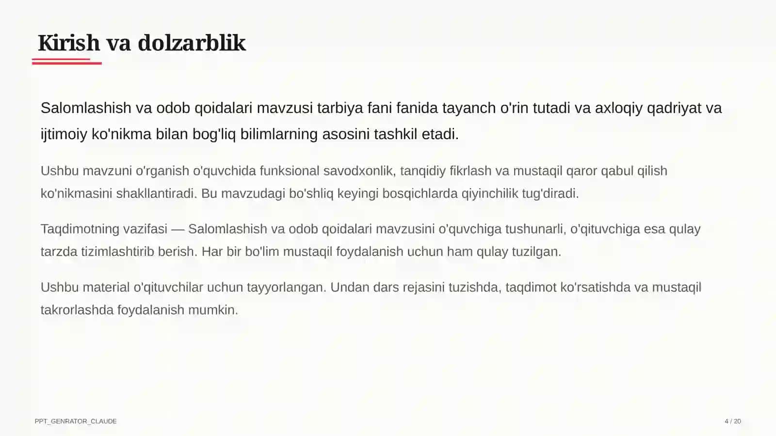 Salomlashish va odob qoidalari (1-sinf) 4