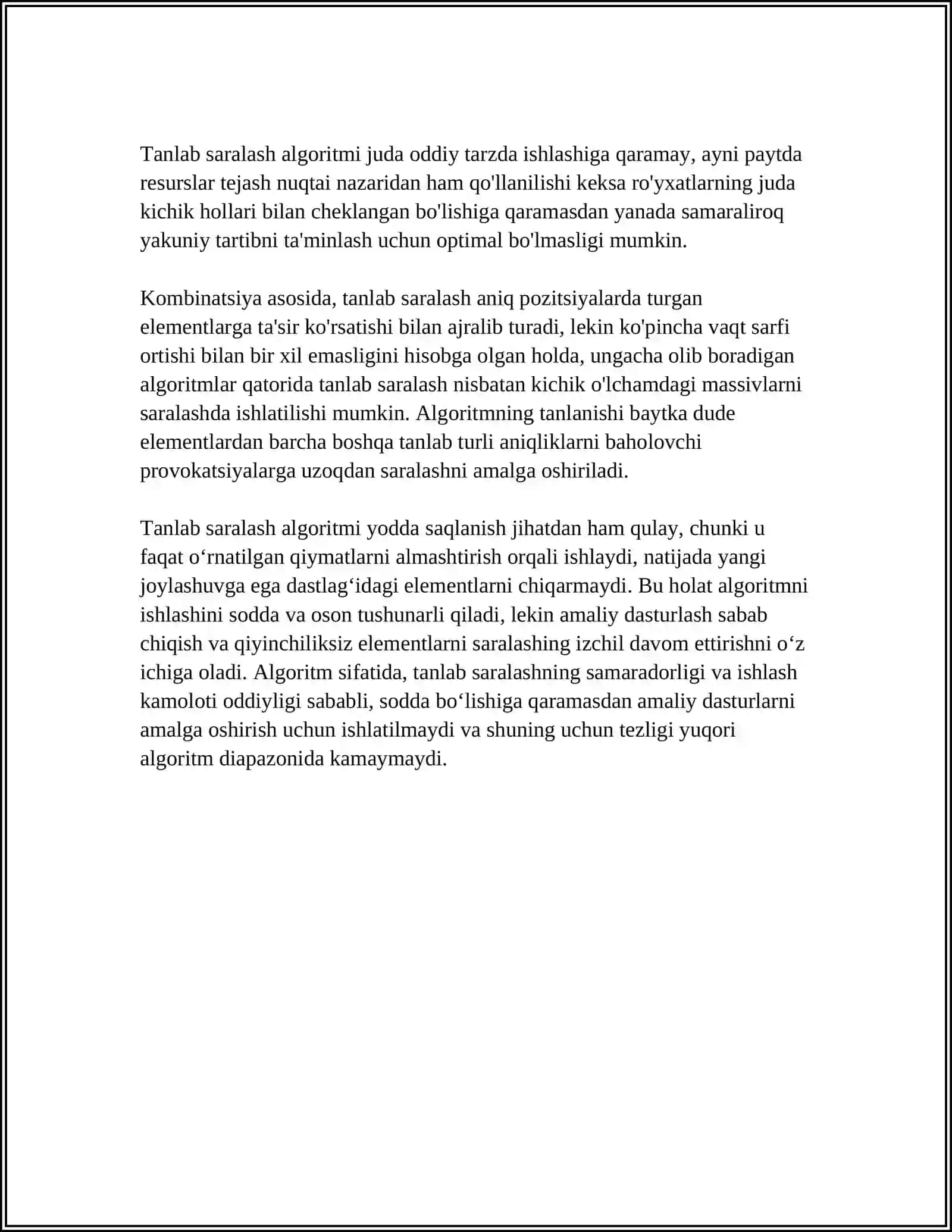 TANLAB SARALASH ALGARITMI 4
