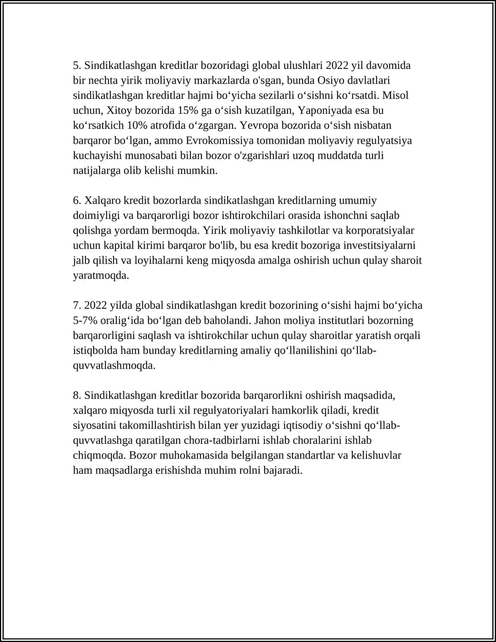 Xalqaro kredit bozorlarda sindikatlashgan kreditlar mavqeyini oshirish 4