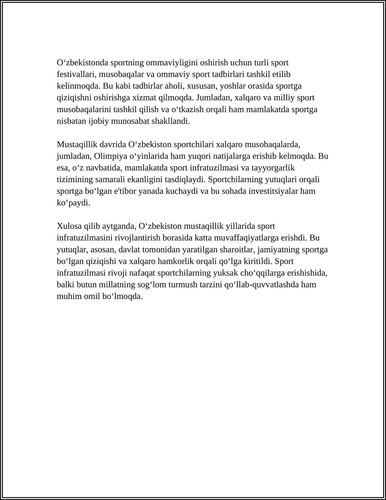 MUSTAQILLIK YILLARIDA SPORT 4
