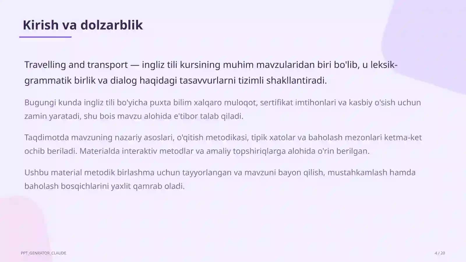 Travelling and transport (6-sinf) 4