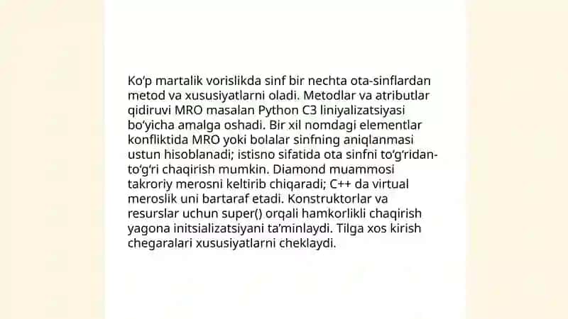 Ko’p martalik vorislik (multiple inheritance) 4