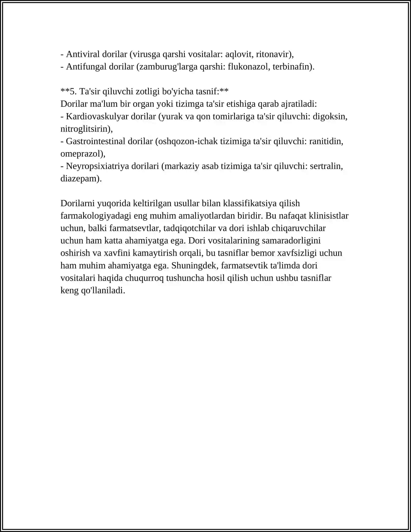Dori guruhlari farmakologik tasnifi 4