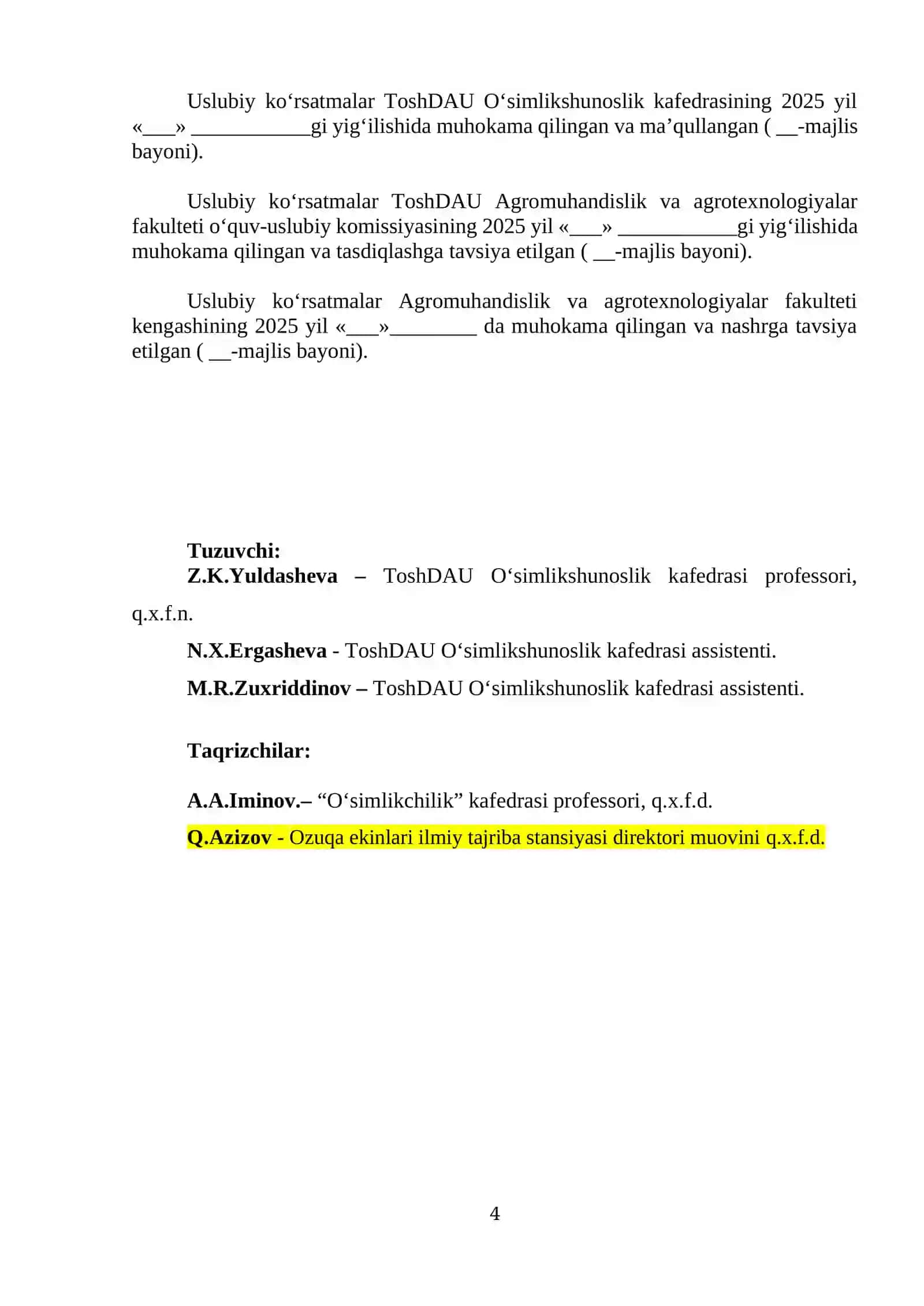 KURS ISHINI BAJARISH BO'YICHA USLUBIY KO'RSATMALAR 4
