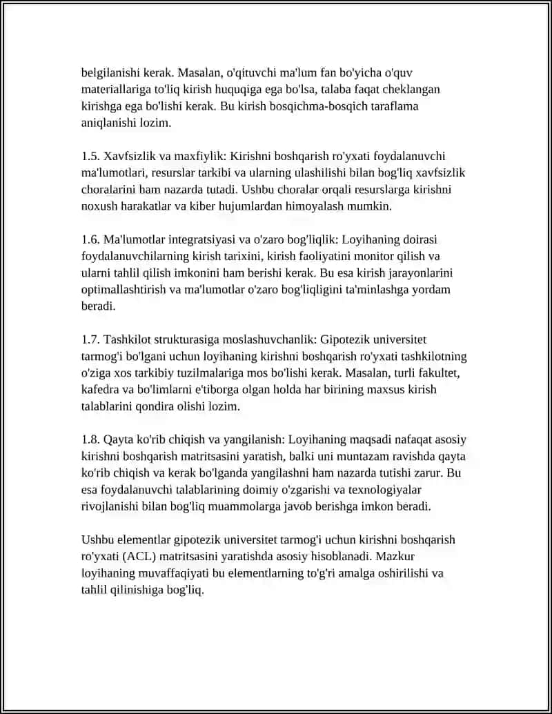 Gipotezik tashkilot uchun kirishni boshqarish ro'yxati (ACL) matritsasi 4