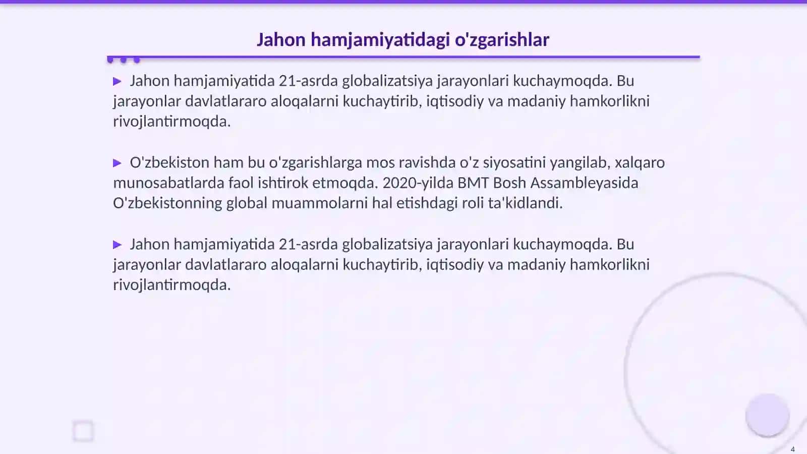 Òzbekston va jahon hamjamiyati 4