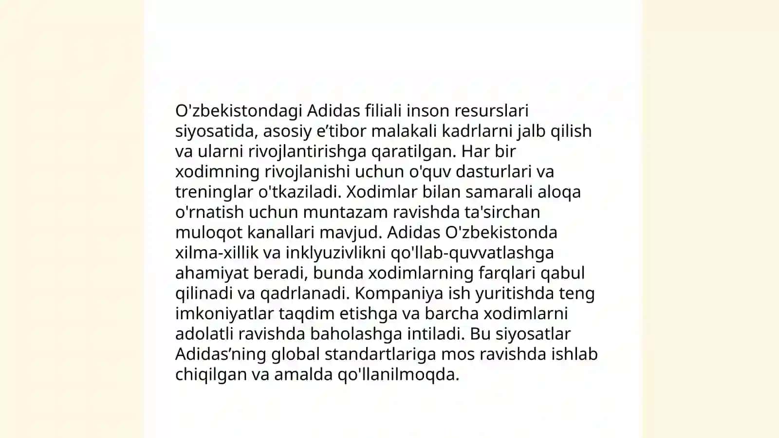 Inson resurslarini boshqarishning xorijiy tajribalari va undan O'zbekistonda ijodiy foydalanish imkoniyatlari (Adidas kompaniyasi misolida) 4