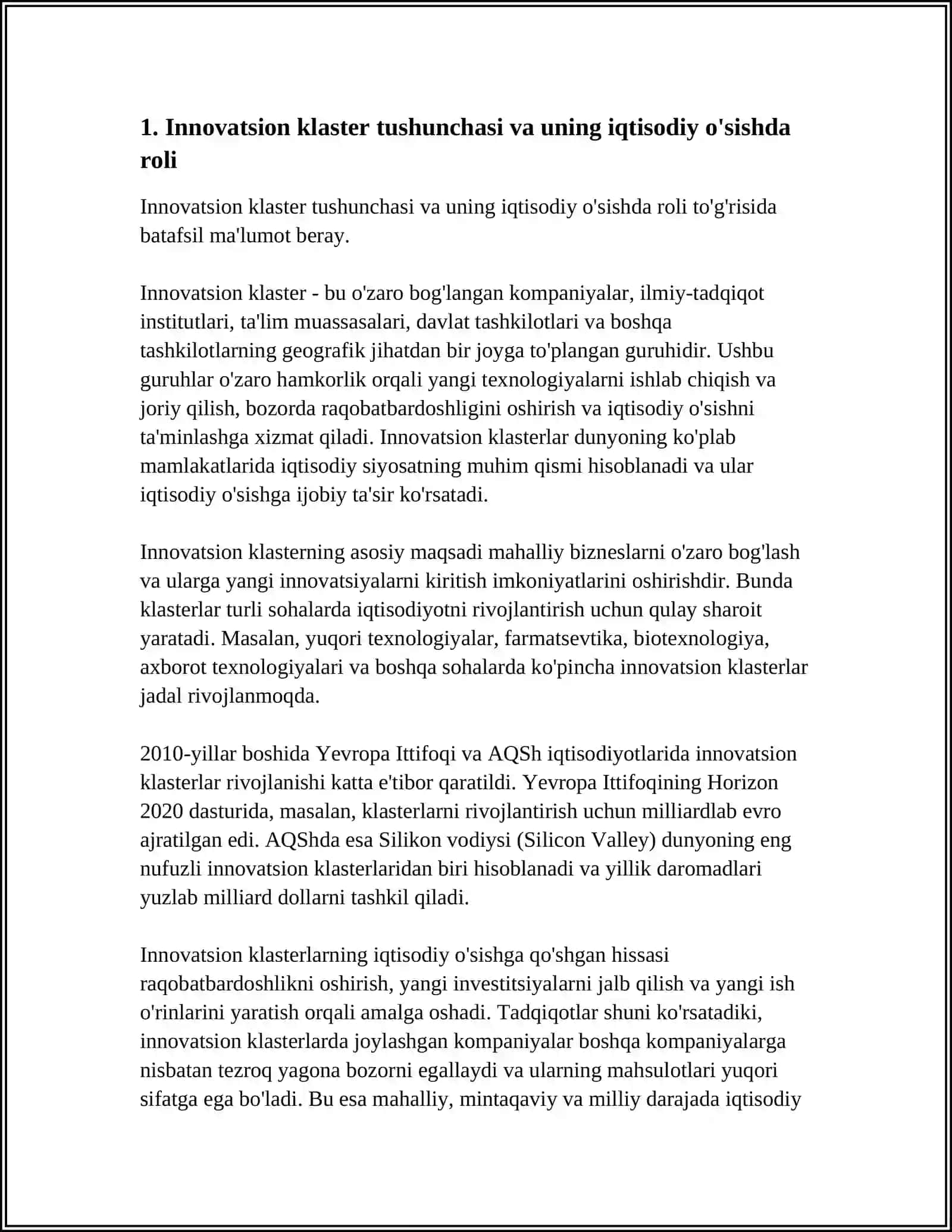 INNOVATSION KLASTERLAR IQTISODIY O'SISHDAGI AHAMIYATI VA RIVOJLANISH MEHANIZMLARI 4