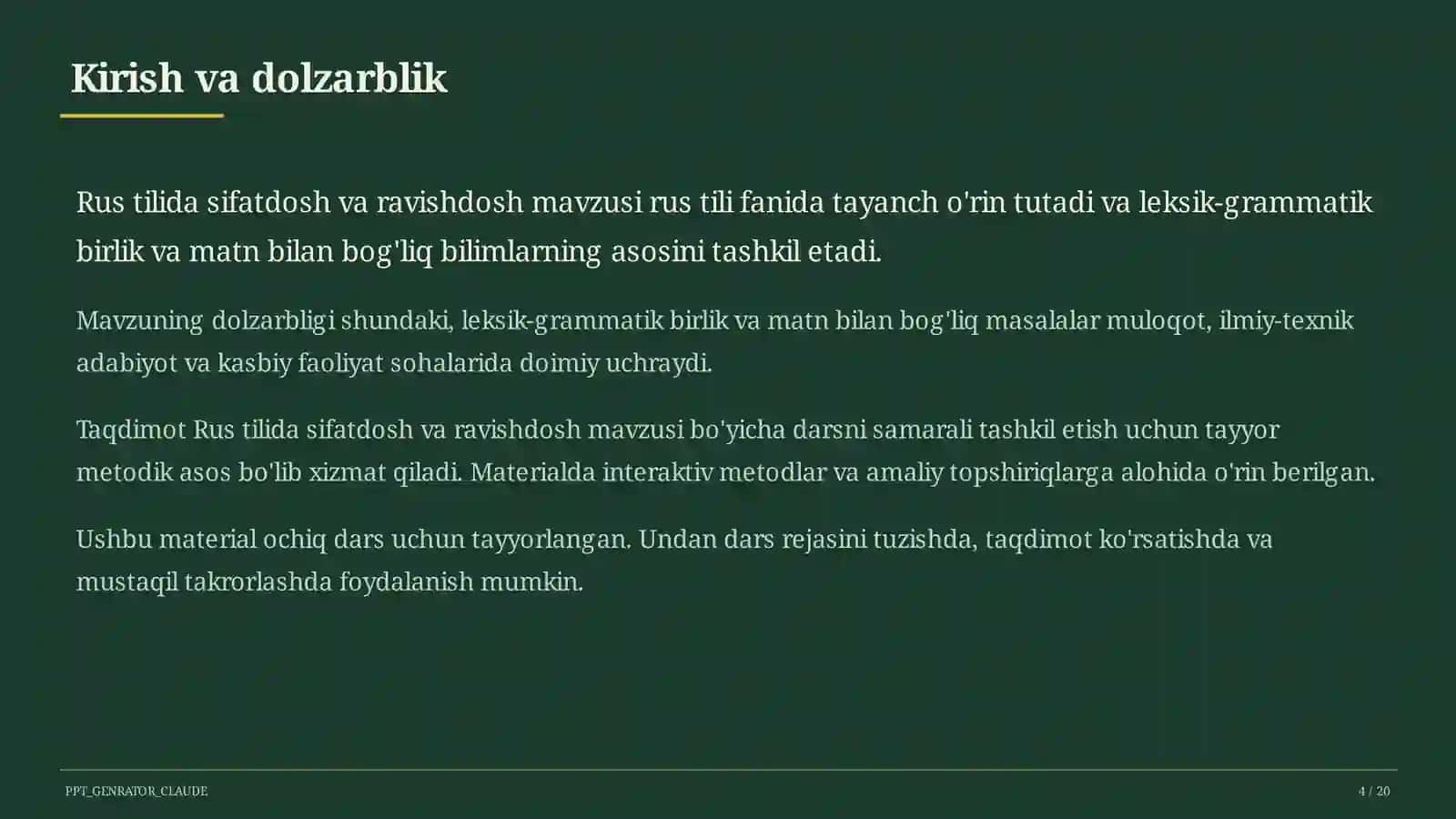 Rus tilida sifatdosh va ravishdosh (7-sinf) 4