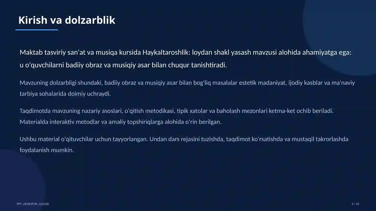 Haykaltaroshlik: loydan shakl yasash (4-sinf) 4