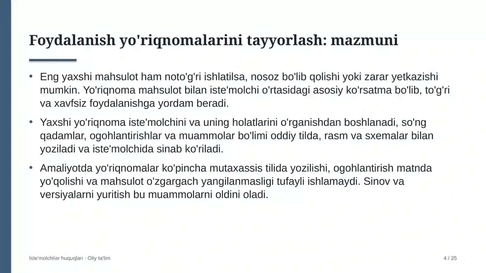 ulgurji savdoda iste'molchilar uchun foydalanish yo'riqnomalarini tayyorlash 7103 4
