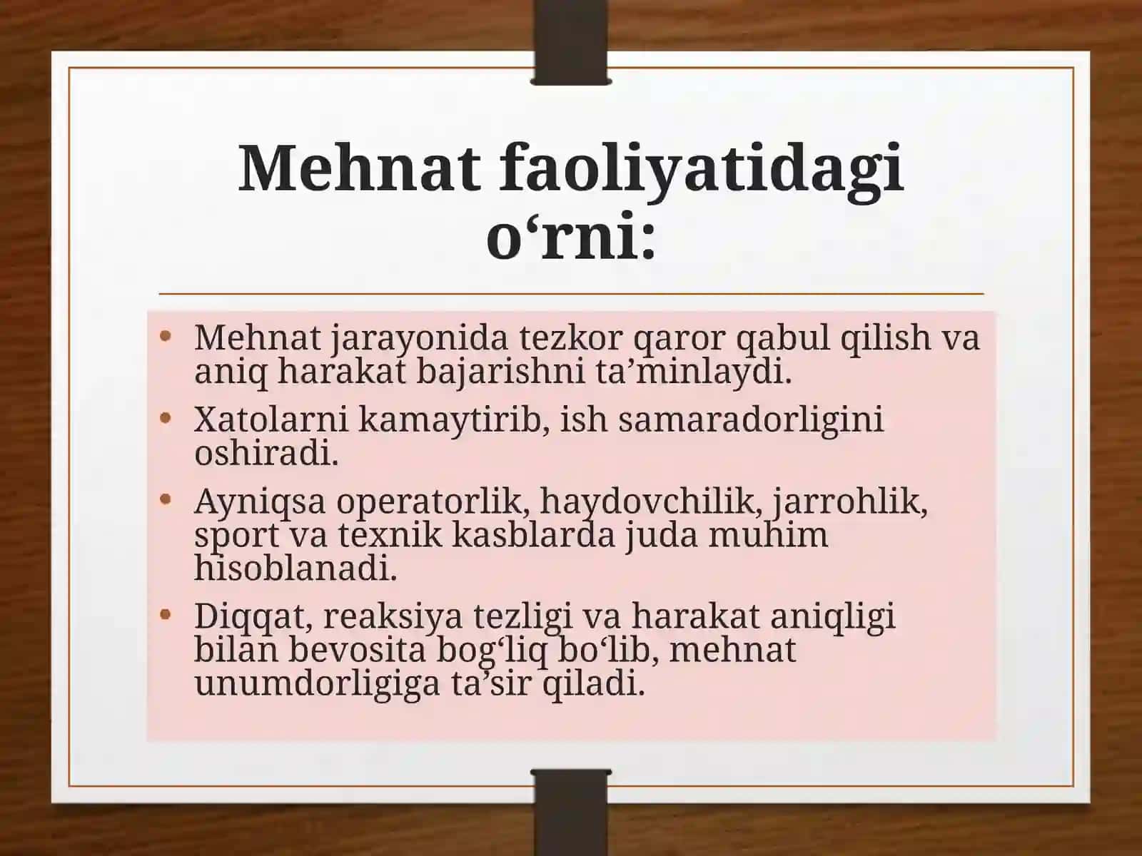 Mehnat faoliyatida sensomotorik talablar 4