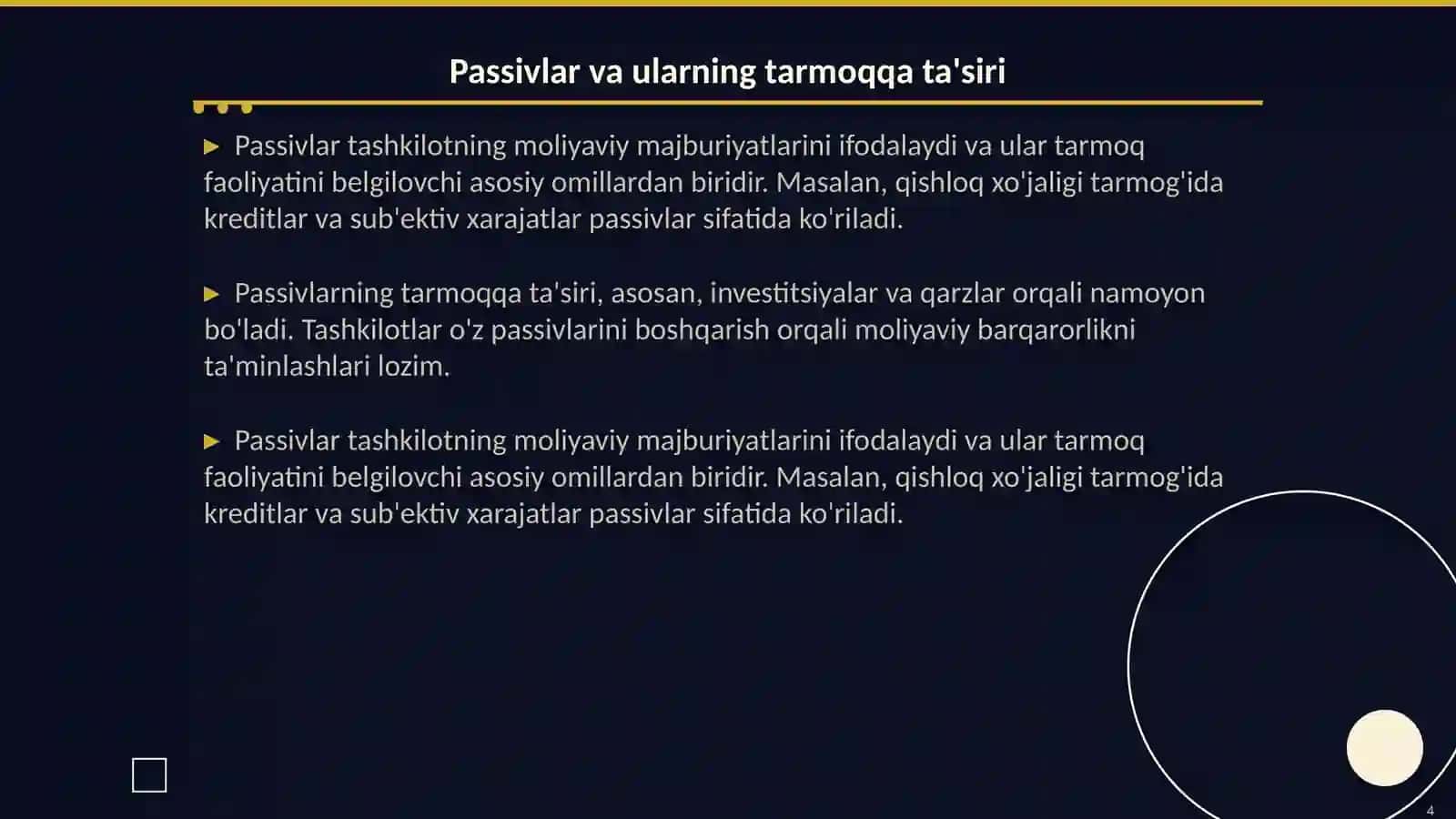 Tarmoqqa qarab aktivlar va passivlar tarkibining xususiyatlari 4