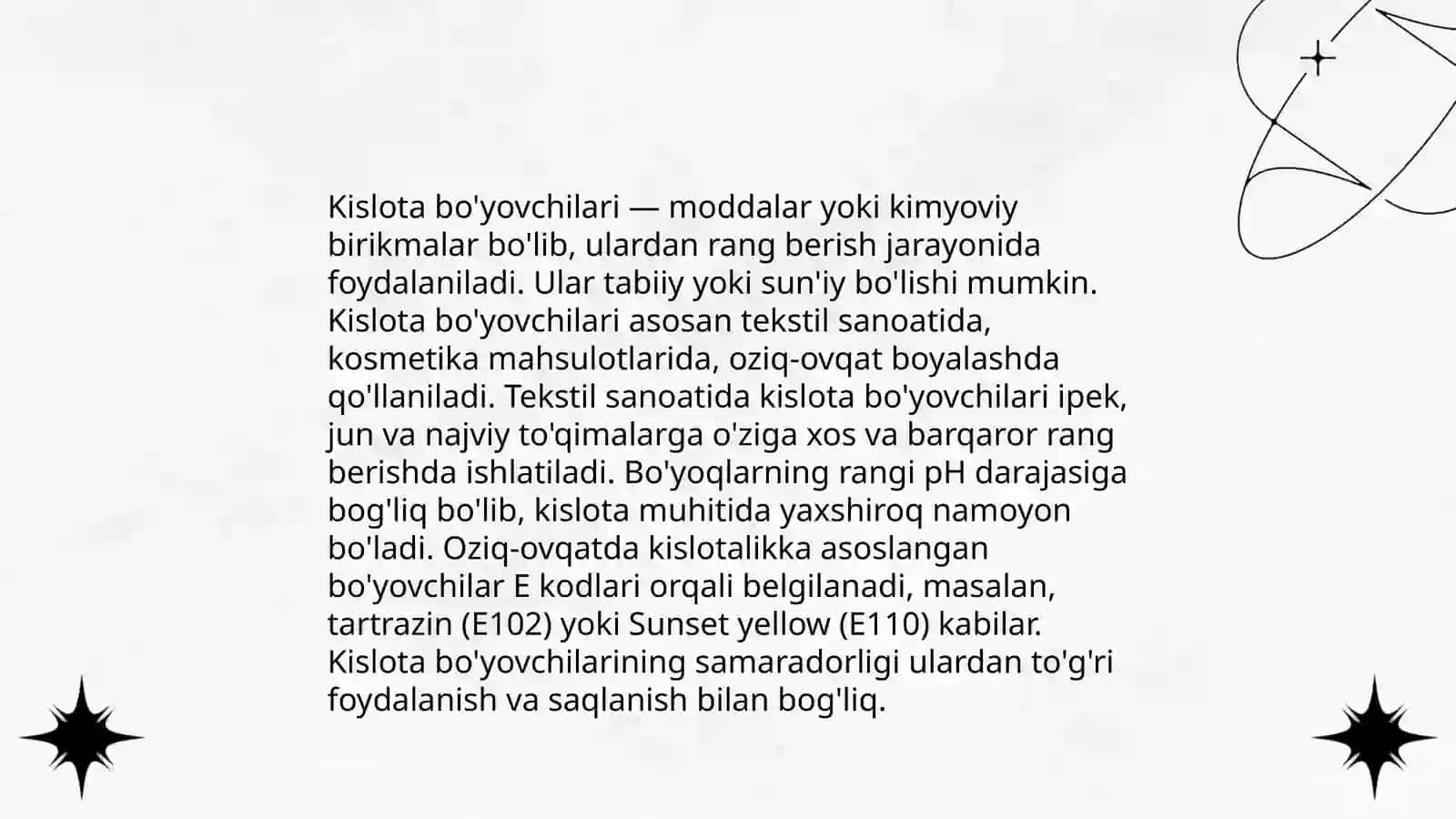 To'qimachilik materiallarini bo'yashda turli sinfdagi bo'yovchi moddalardan turi 4