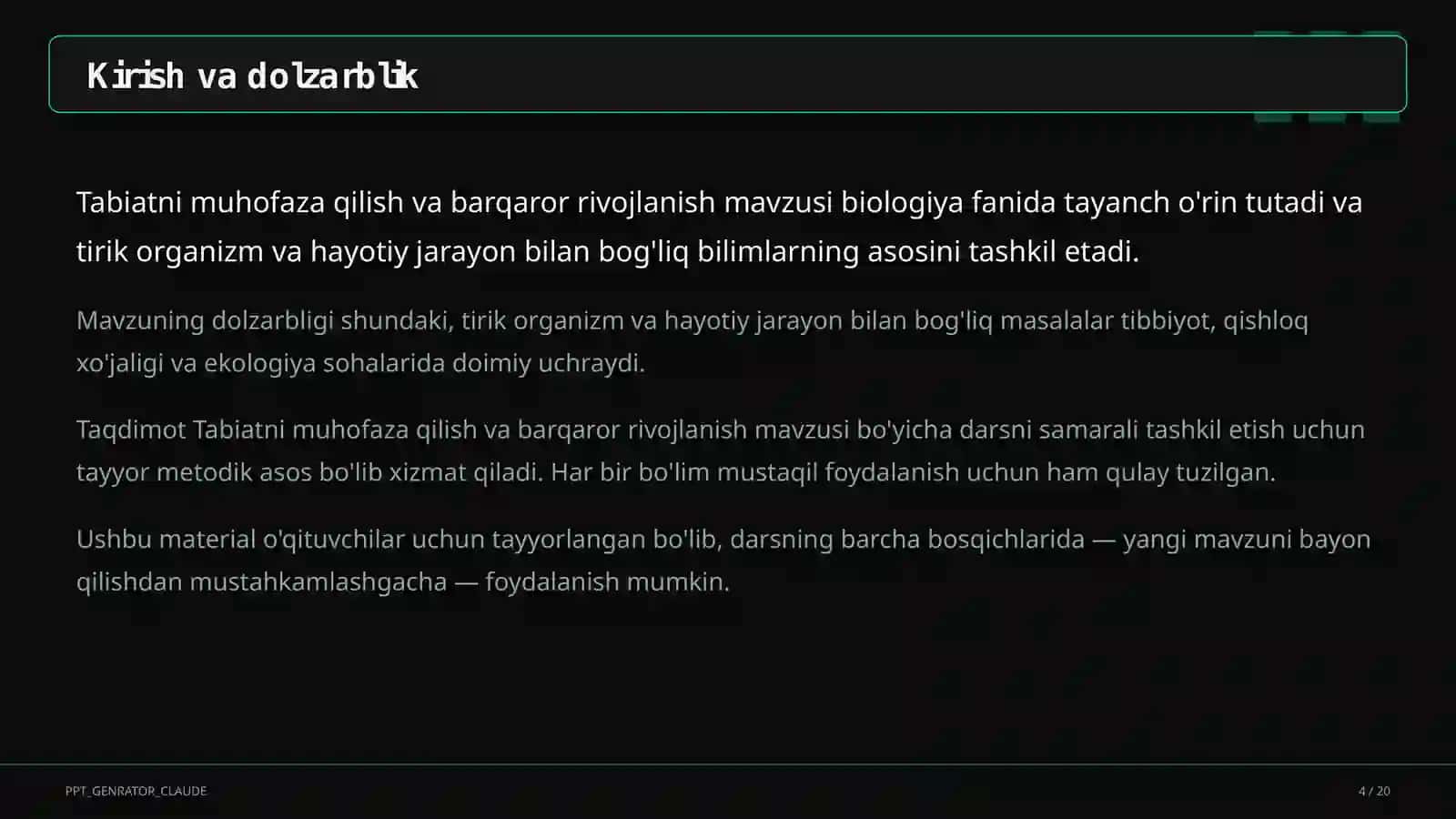 Tabiatni muhofaza qilish va barqaror rivojlanish (11-sinf) 4