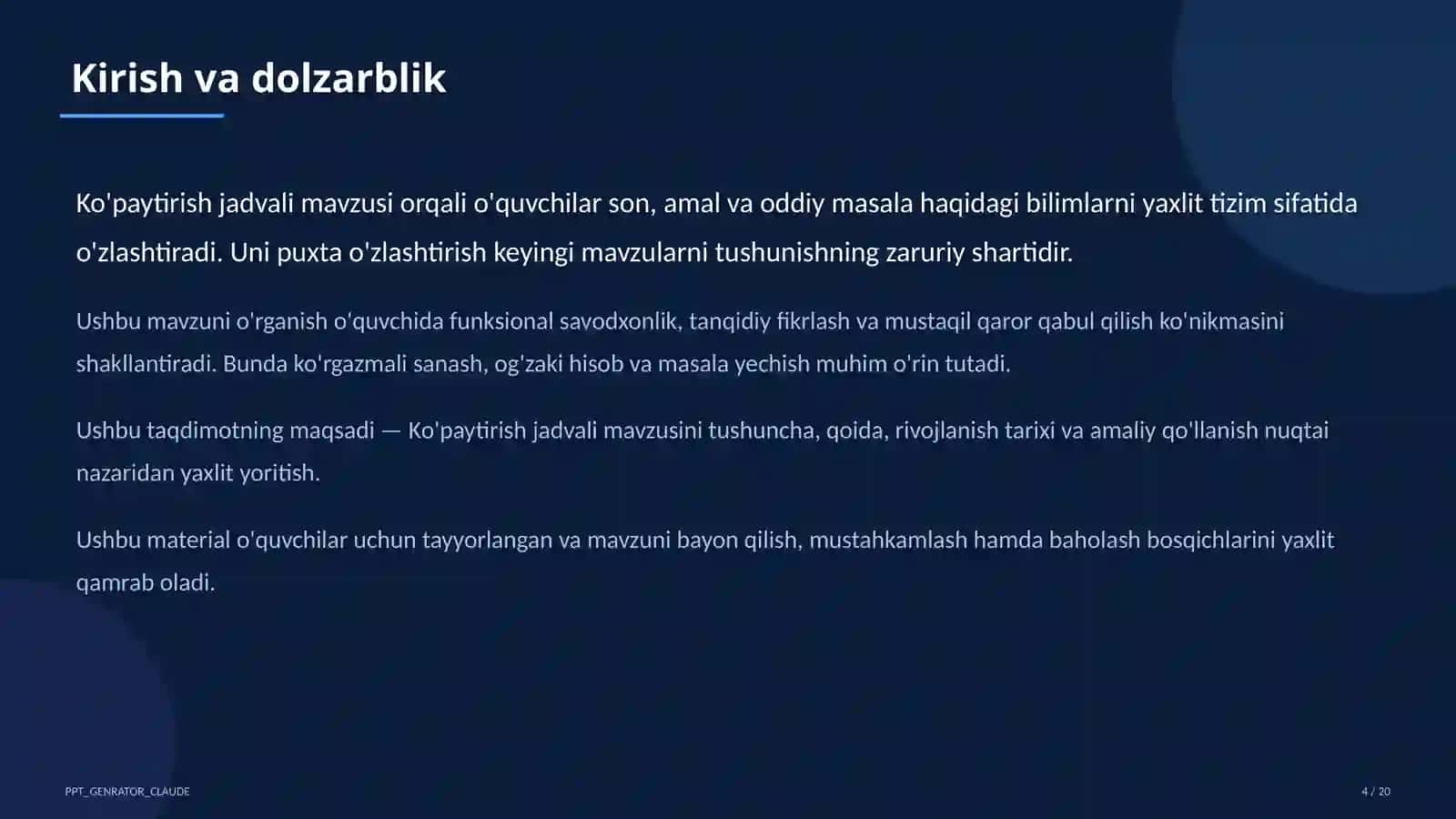 Ko'paytirish jadvali (2-sinf) 4