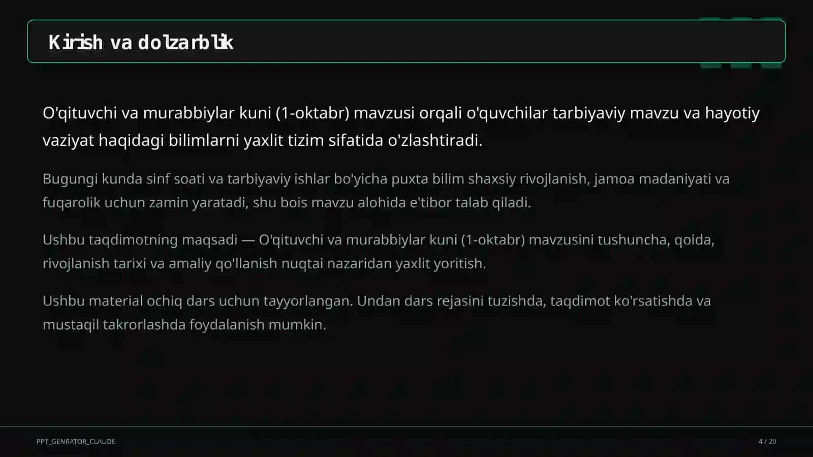 Sinf soati va tarbiyaviy tadbirlar 4