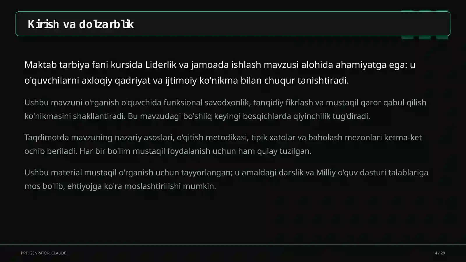 Liderlik va jamoada ishlash (11-sinf) 4