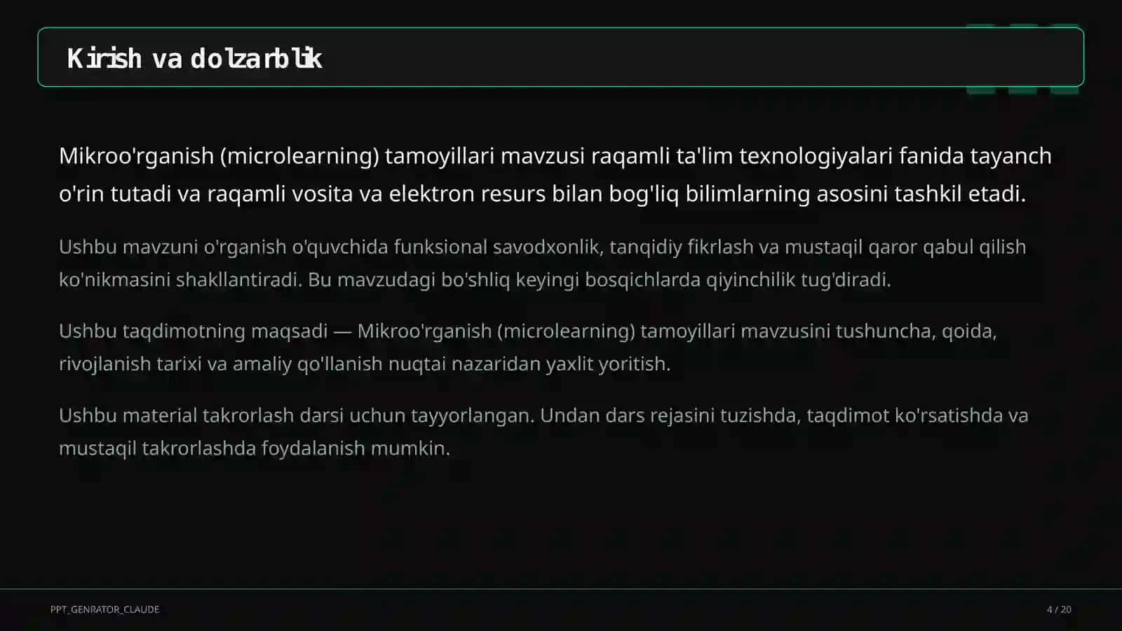 Mikroo'rganish (microlearning) tamoyillari 4
