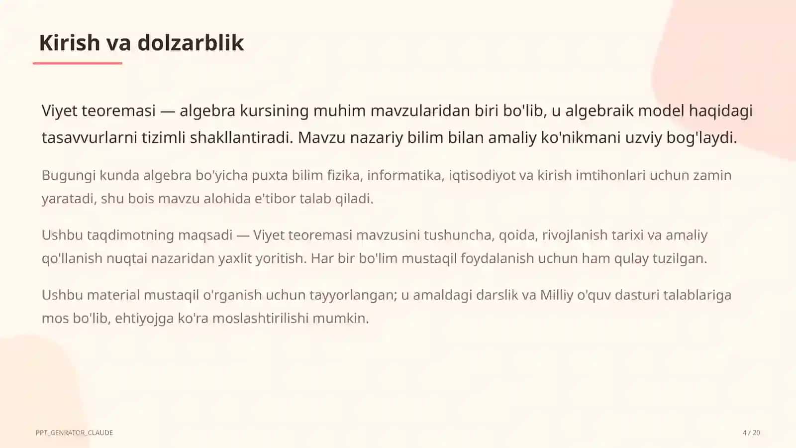 Viyet teoremasi (8-sinf) 4