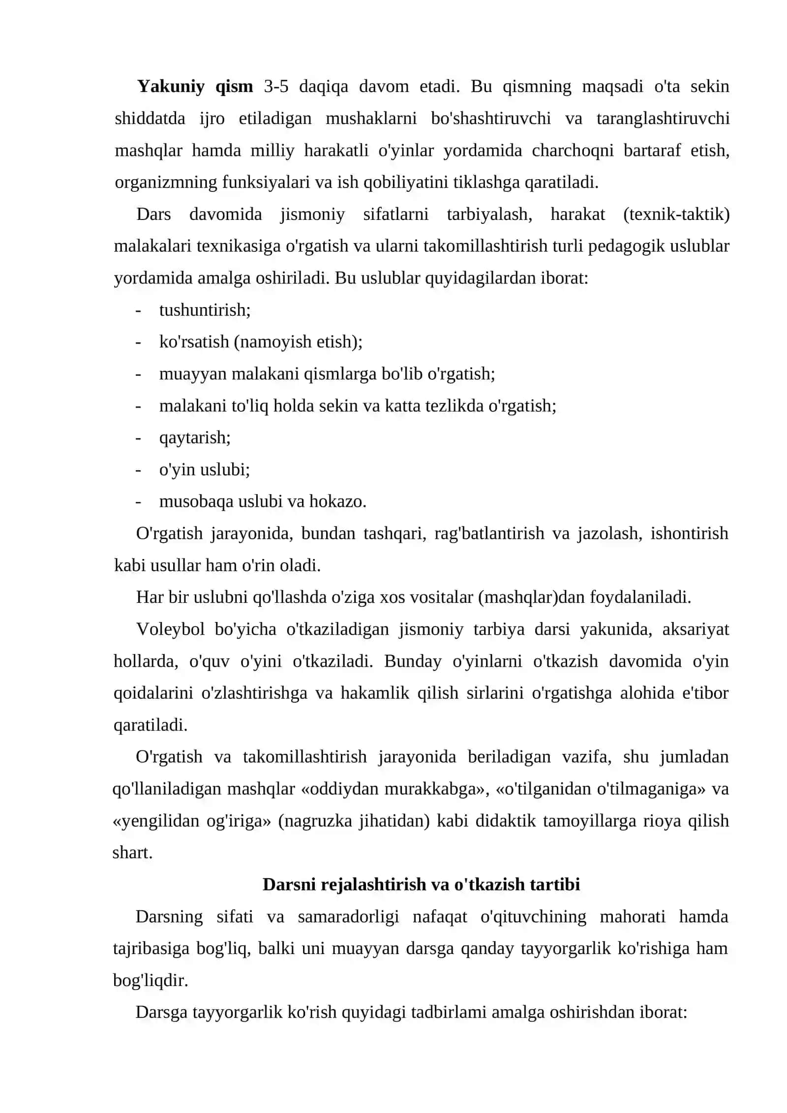 Voleybol darsi va uni o'tkazish tartibi 4