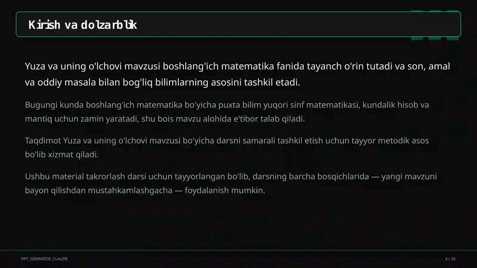 Yuza va uning o'lchovi (3-sinf) 4
