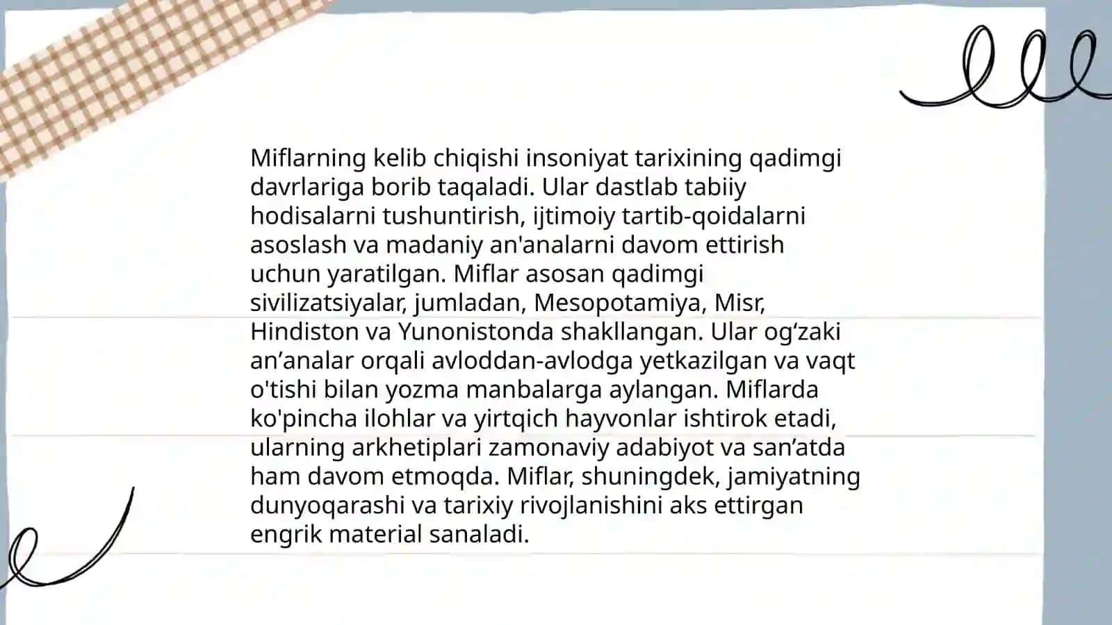 Mif va uning turlari. Afsona va rivoyatlarning turlari 4